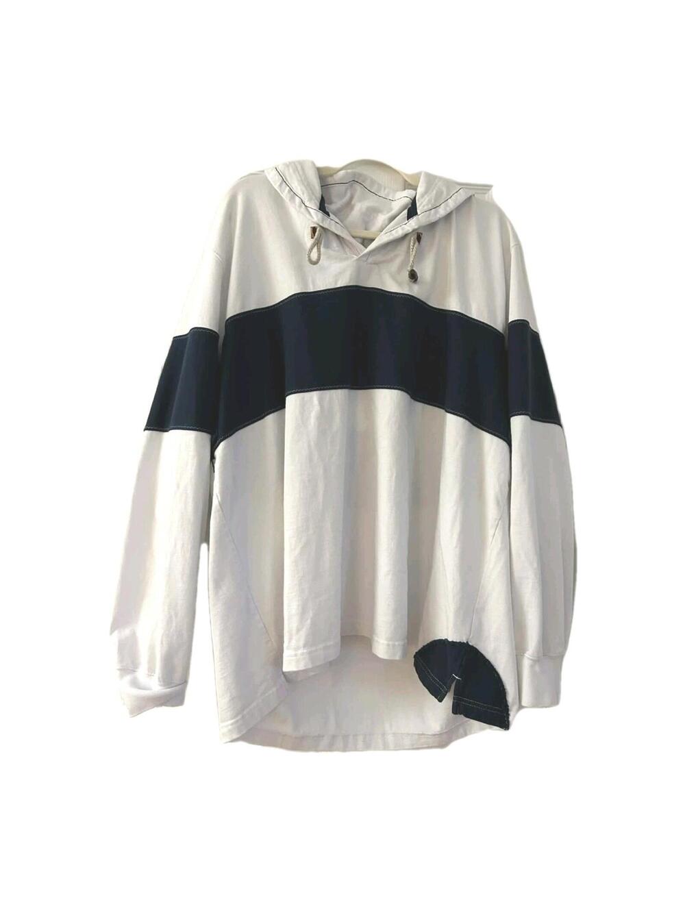 Orvis Men’s Rugby StyleNautical NavyBlue Band White Pullover Sweatshirt Size 2XL